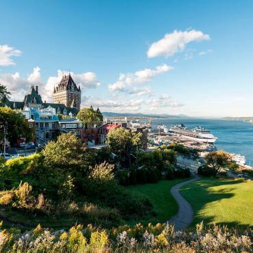 View of the Dufferin terrace, the Château Frontenac, the Old Port and the river from the Pierre-Dugua-De Mons terrace.